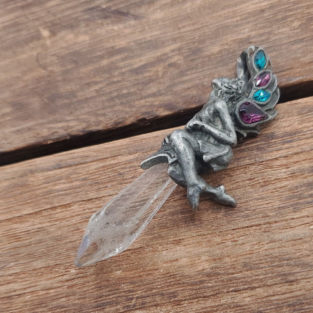 Silver Crystal Fairy Pendant with Teal and Purple Accents P410